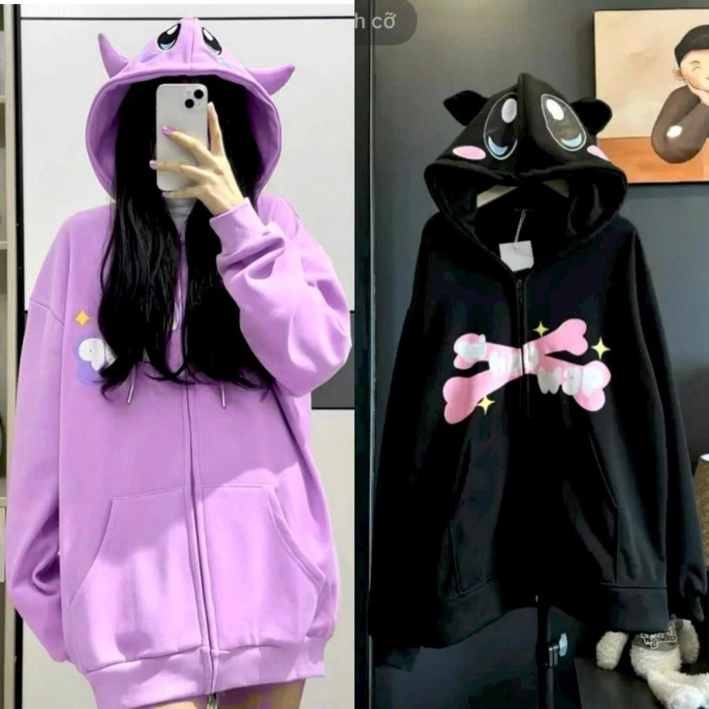 Áo Khoác Hoodie Zip có khóa kéo nỉ bông dày dặn STITCH Dễ Thương Có Nón 2 Màu Form Rộng Nam Nữ_F.S.Shop68