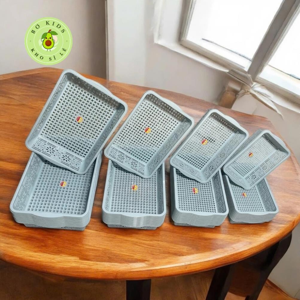 Combo 10 rổ hoa chữ nhật 4 size nhựa Việt Nhật, Đựng gia vị, tài liệu, bánh kẹo, đồ chơi quần áo bé