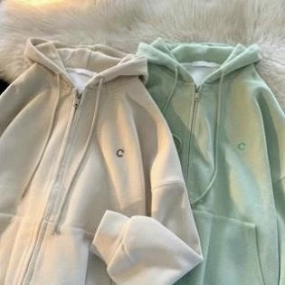 Áo Khoác Hoodie Zip có khóa kéo nỉ bông dày dặn THÊU CHỮ C Có Nón 3 Màu Form Rộng Tay Phồng Nam Nữ_F.S.Shop68