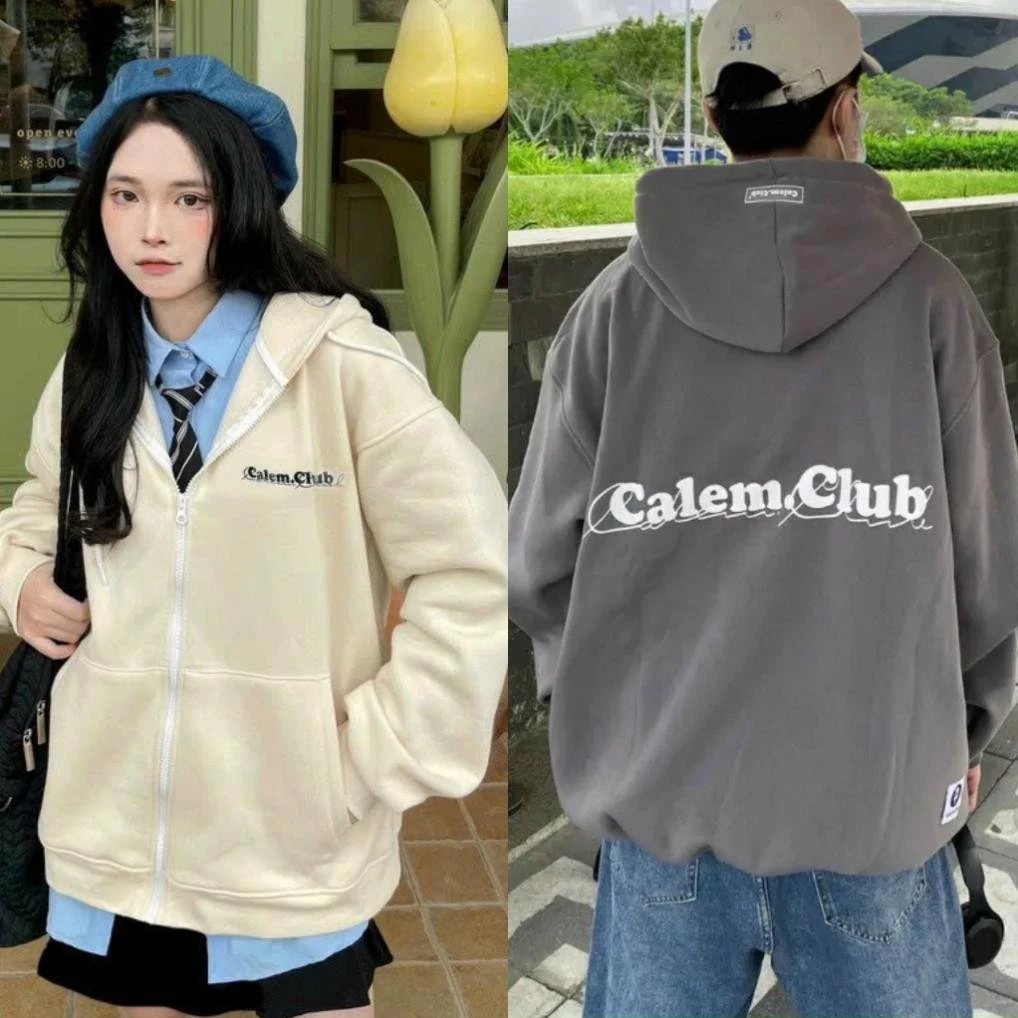 Áo Khoác Hoodie Zip có khóa kéo nỉ bông dày dặn CALEM.CLBU Có Nón 2 Màu Form Rộng Nam Nữ_F.S.Shop68