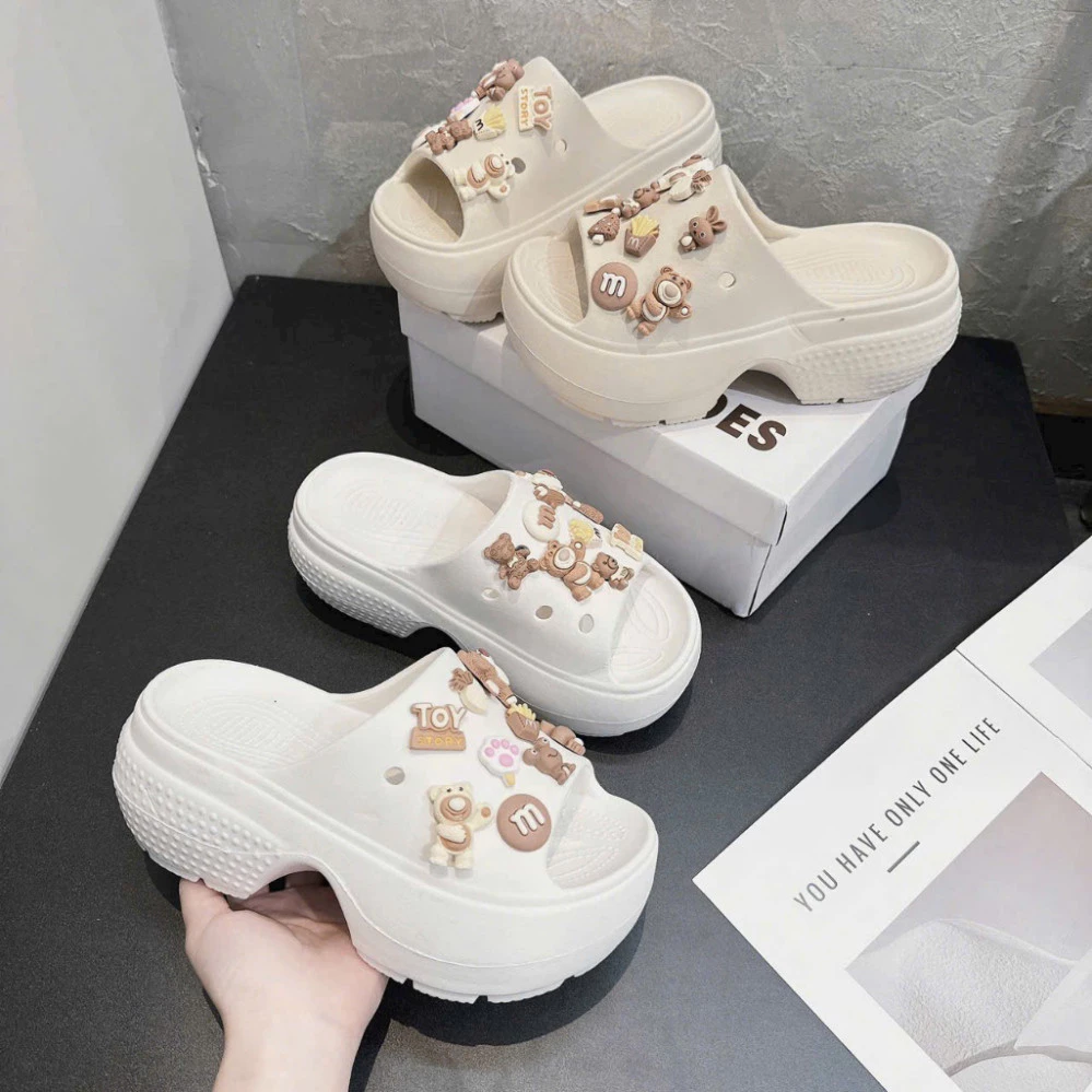 Dép bánh mì nữ cao 6cm siêu nhẹ, Dép quai ngang nữ đế chống trơn  _ TẶNG KÈM STICKER (312)