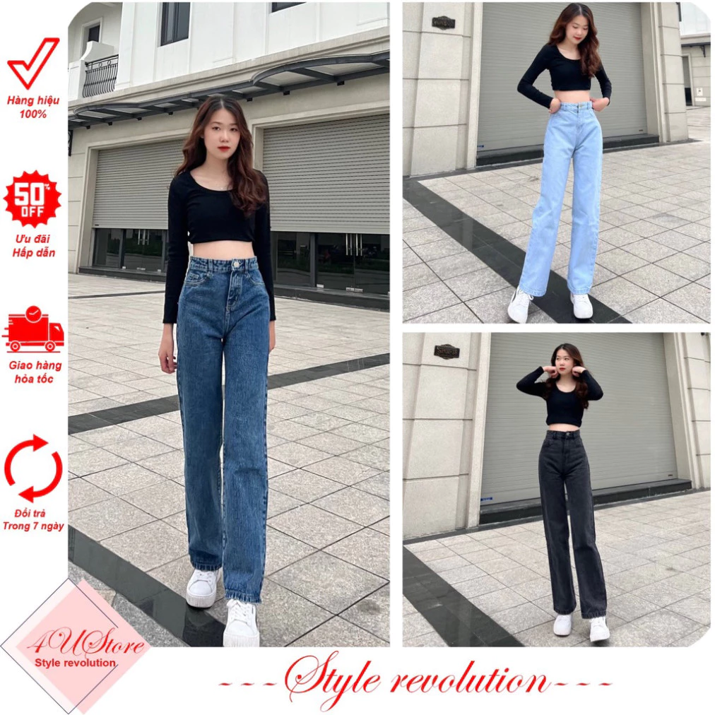 Quần JEAN nữ ống rộng, Quần BÒ nữ ống suông XANH SKY, kiểu baggy ống đứng JeanVN ảnh thật