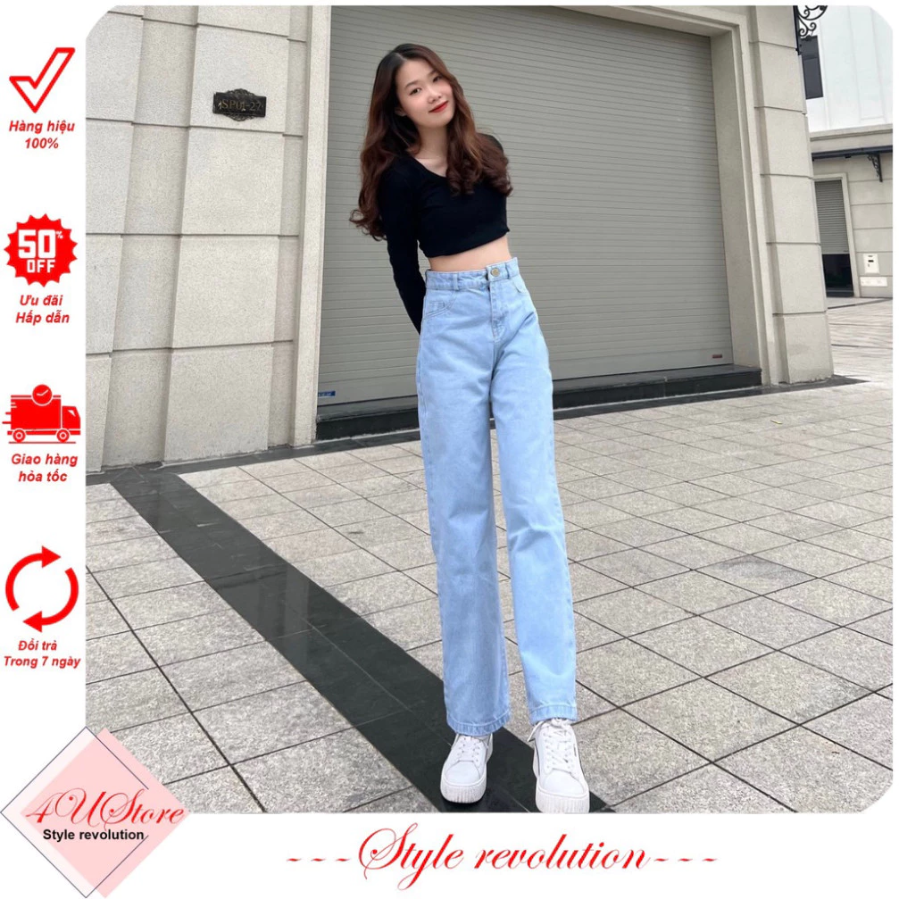 Quần jean nữ ống rộng, Quần bò nữ ống suông XANH NHẠT, kiểu baggy ống đứng JeanVN ảnh thật