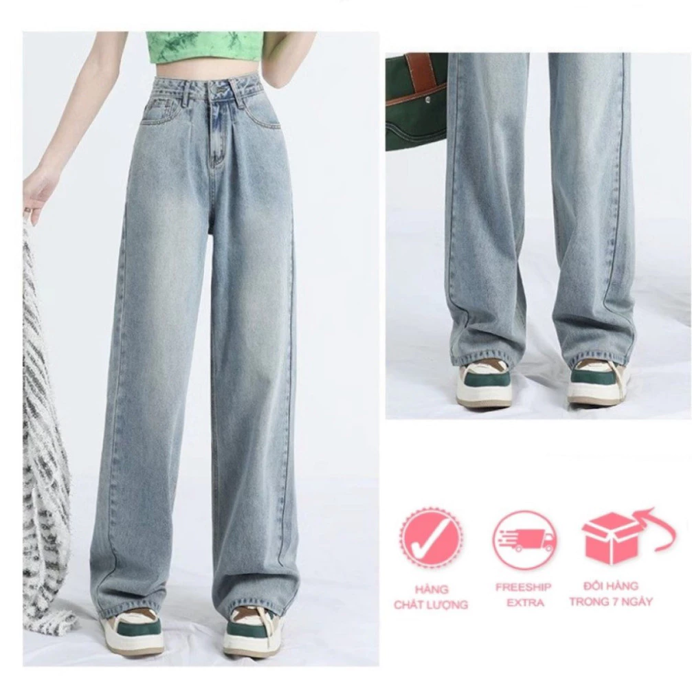 Quần JEAN nữ ống rộng, Quần bò nữ ống suông RETRO NHẠT JeanVN, kiểu baggy ống đứng ảnh thật
