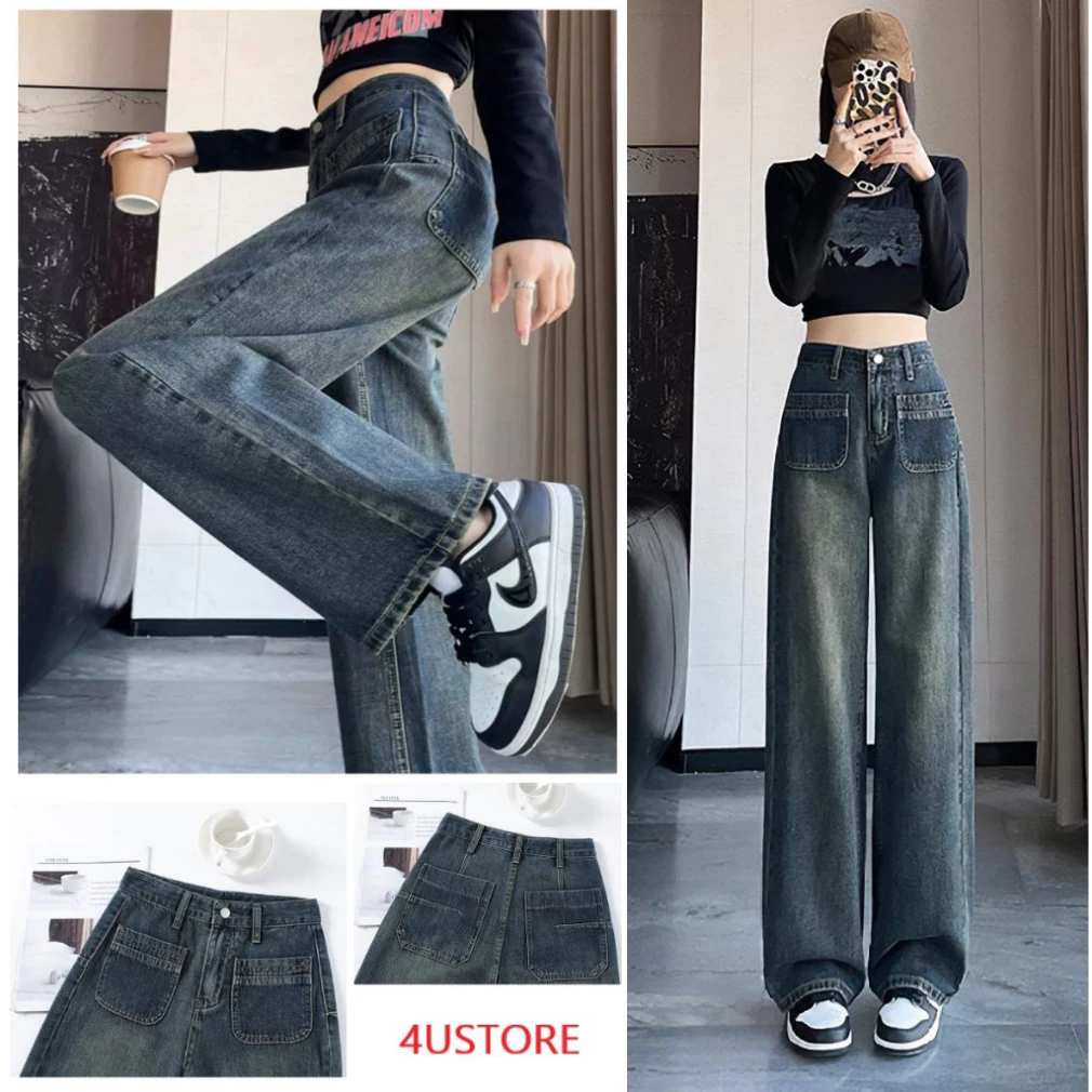 Quần JEAN nữ ống rộng, Quần bò KIỂU nữ ống suông JeanVN, phong cách baggy ống đứng ảnh thật