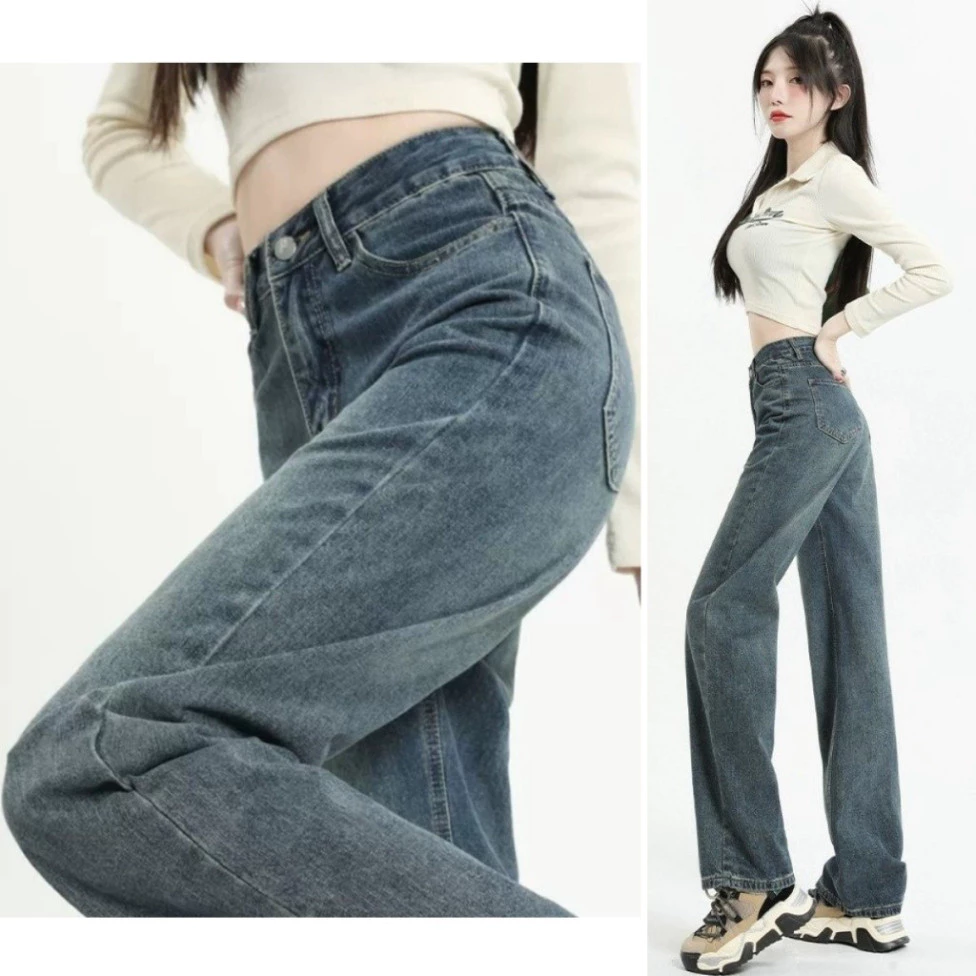 Quần JEAN nữ ống rộng, Quần bò nữ ống suông retro đậm JeanVN, kiểu baggy ống đứng ảnh thật