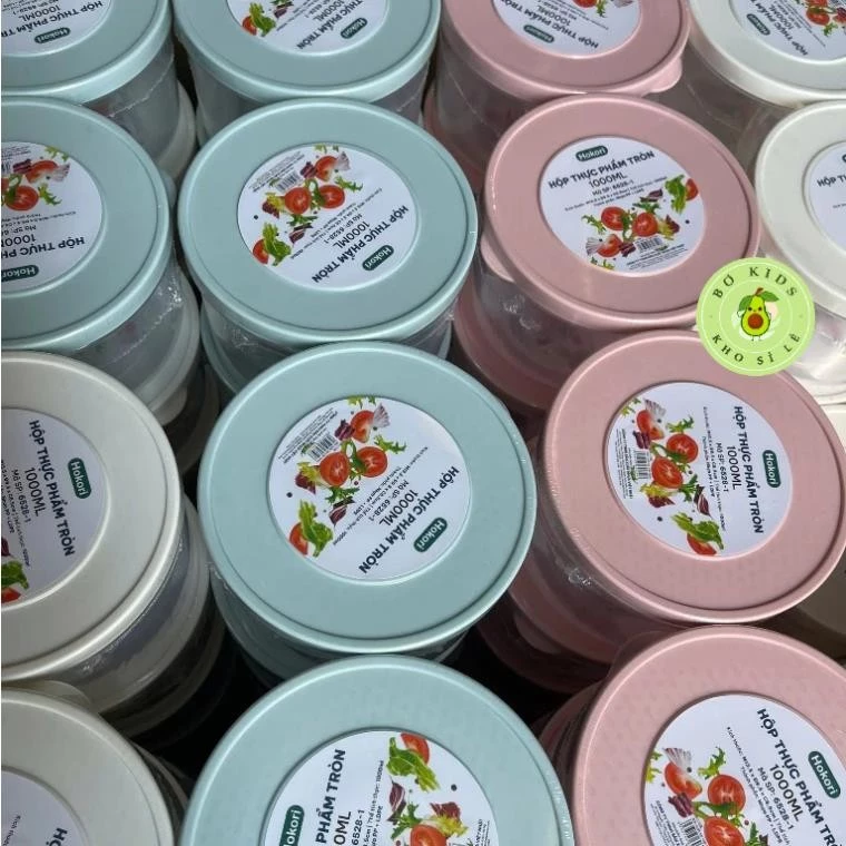 Hộp nhựa đựng thực phẩm nhựa Việt Nhật size vừa xinh 1000ml, Hộp Tròn 6528-1nắp dẻo đựng đồ ăn