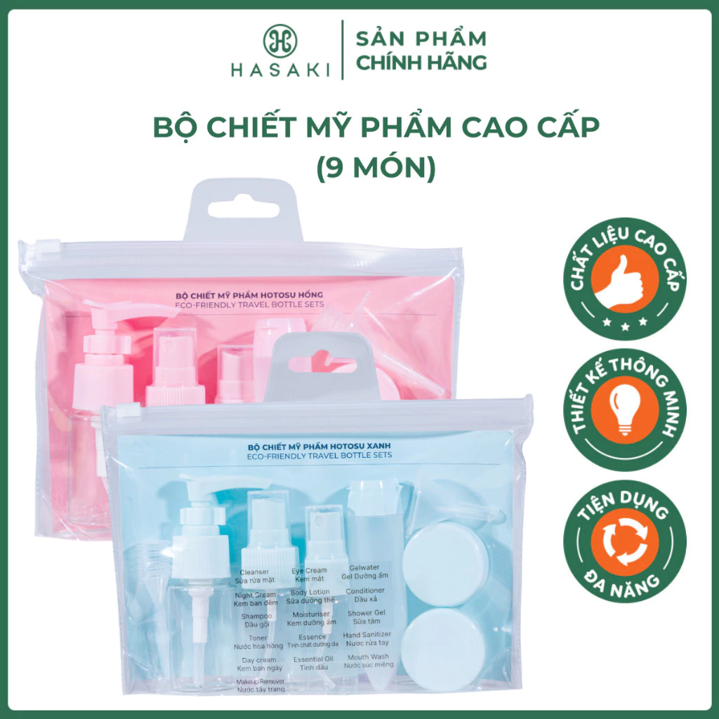 Bộ Chiết Mỹ Phẩm Hotosu (9 Món) Eco-Friendly Travel Bottle Sets Hasaki Sản Phẩm Chính Hãng