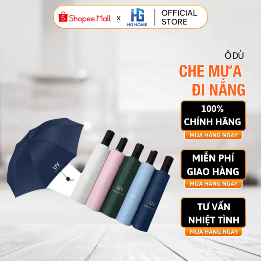 Ô Dù Che Mưa Đi Nắng HGHOME Gấp Gọn Thủ Công Chống Tia UV, Chắc Chắn Nhỏ Gọn Cầm Tay Tiện Lợi