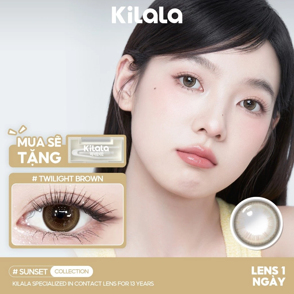 10 chiếc Kính áp tròng Kilala lens 1 ngày màu nâu Twilight Brown DIA 14.5mm có độ (0-8)