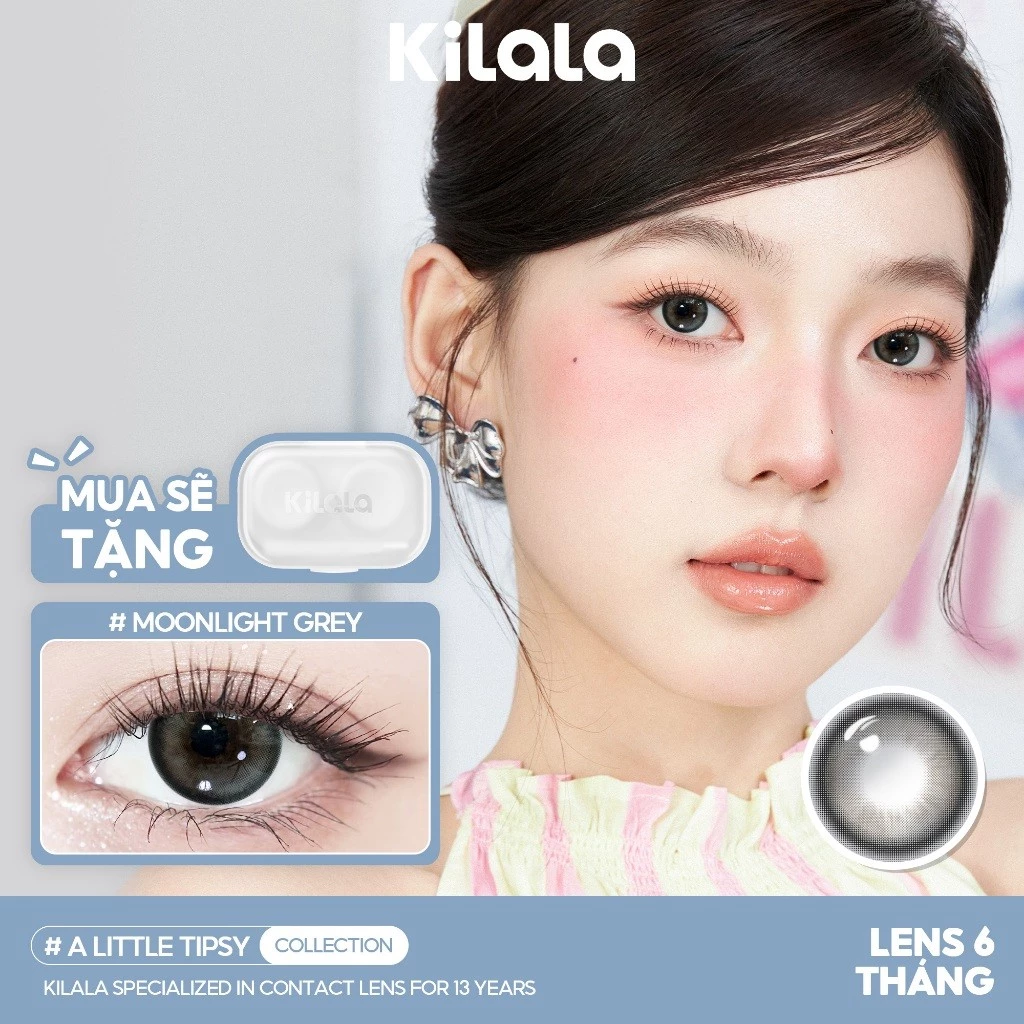 Kính áp tròng Kilala màu xám Icy Moonlight Grey lens cận 6 tháng DIA 14.2mm có độ (0-8) 1 cặp