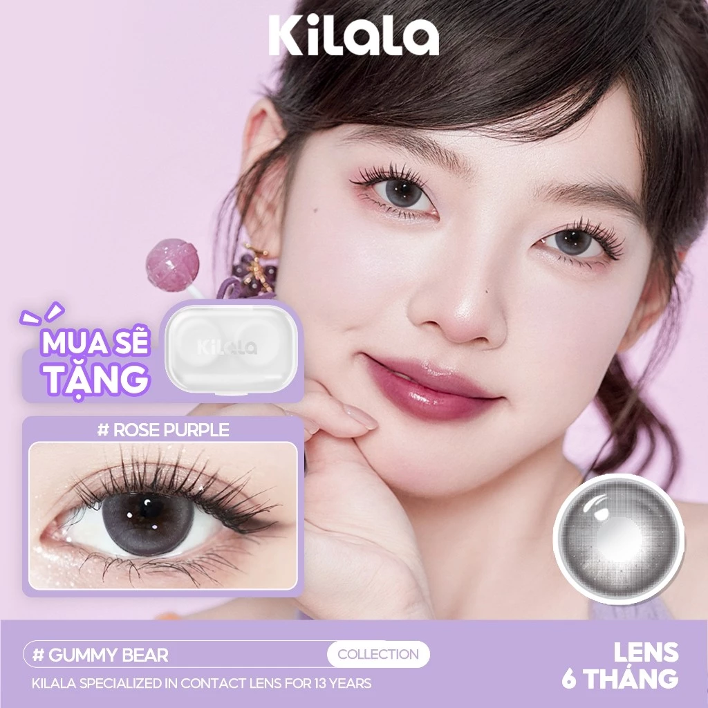 Kính áp tròng Kilala màu tím Rose Purple lens cận 6 tháng DIA 14.2mm có độ (0-8) 1 cặp