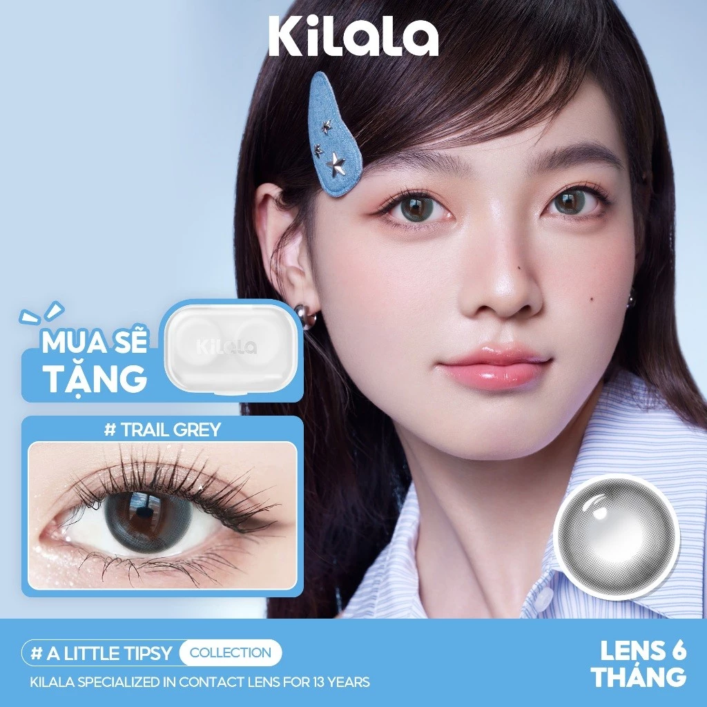 Kính áp tròng Kilala màu xám Trail Grey DIA 14.2mm lens cận 6 tháng có độ (0-8) 1 cặp