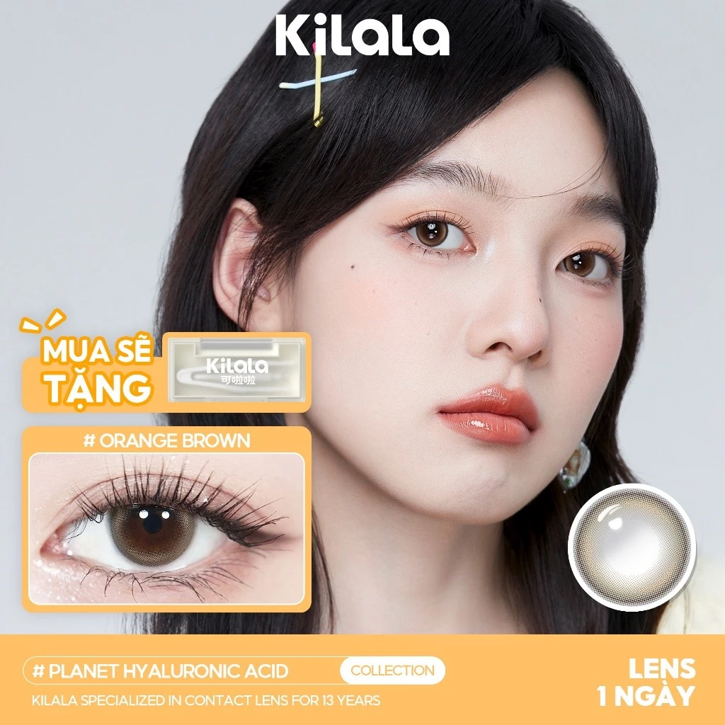 10 chiếc Kính áp tròng Kilala lens 1 ngày màu nâu Orange Brown DIA 14.2mm màu xám Felinae Grey DIA 14.5mm có độ (0-8)