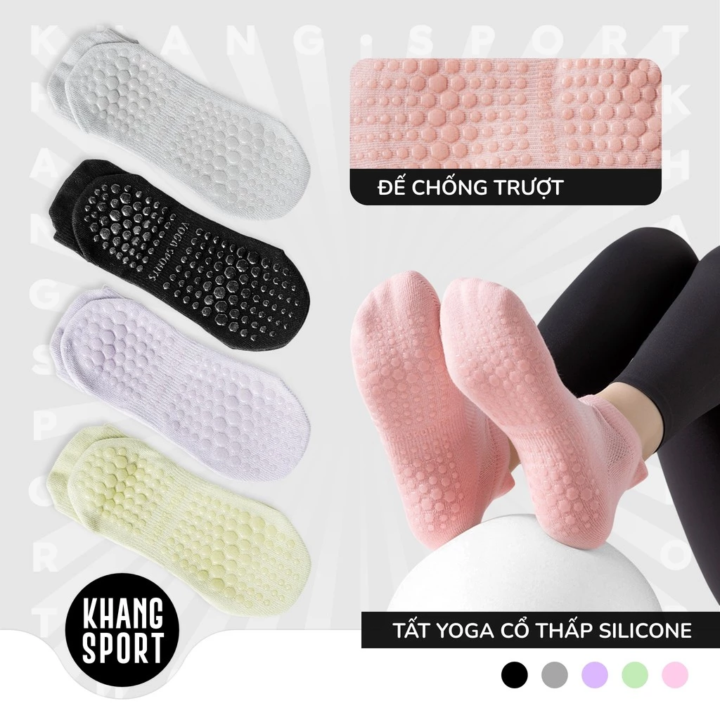 Tất Vớ Yoga Nữ Cổ Thấp Đính Silicone Chống Trượt, Co Giãn Thoáng Khí, Vớ Nữ Yoga Cao Cấp - VoYoga-CoThap