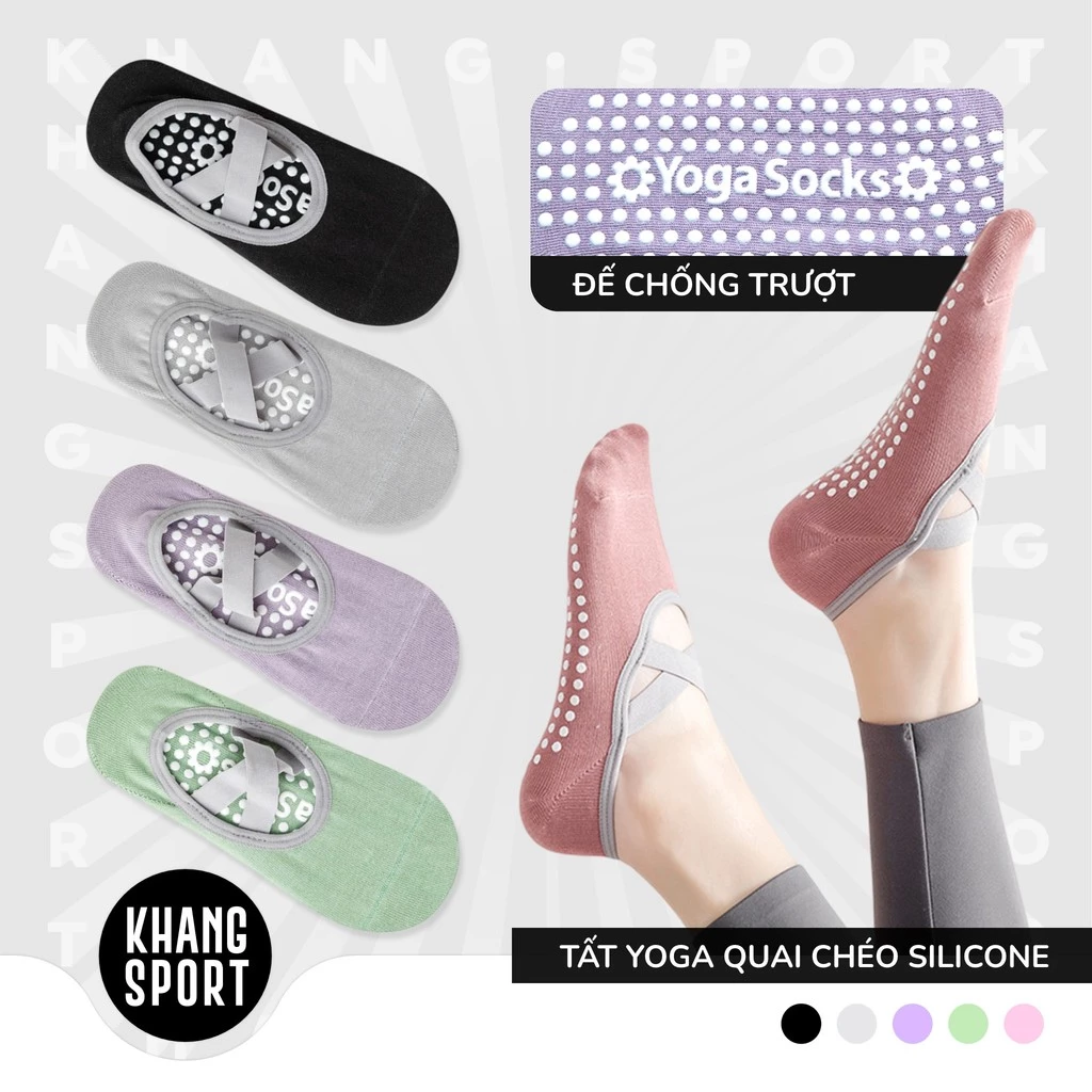 Tất Vớ Quai Chéo Đính Silicone Chống Trượt Tập Yoga, Pilates, Ballet, Gym, Vớ Nữ Cao Cấp - VoYoga-QuaiCheo