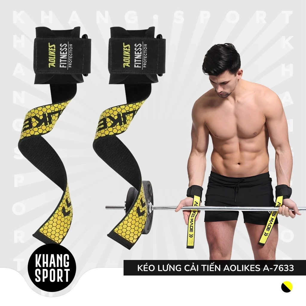 [1 Đôi] Dây Kéo Lưng Cải Tiến Aolikes AL-7633 - Quấn Cổ Tay Nâng Tạ, Đu Xà, Tập Gym Chính Hãng - AL7633