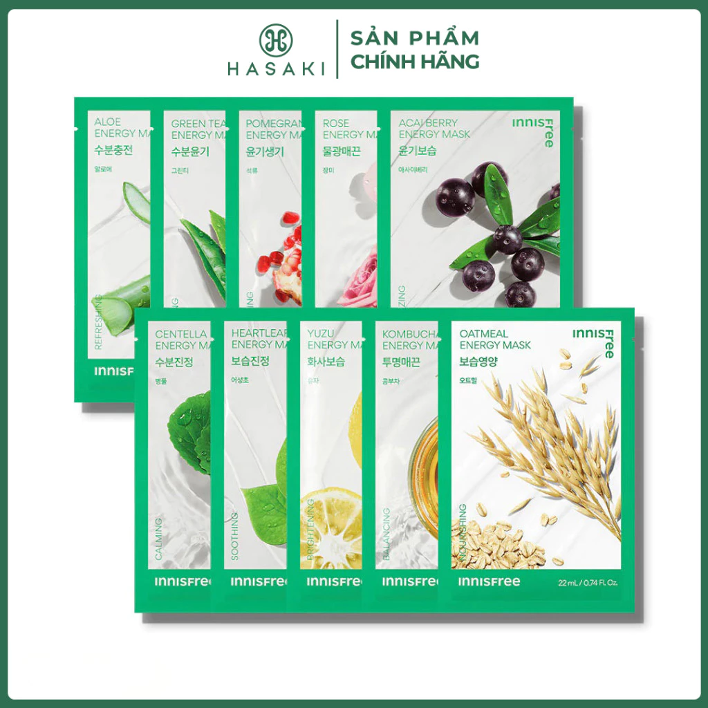 Mặt Nạ Giấy innisfree Hỗ Trợ Dưỡng Ẩm Dịu Da Dưỡng Sáng Energy Mask 22ml (Mới) Hasaki Sản Phẩm Chính Hãng