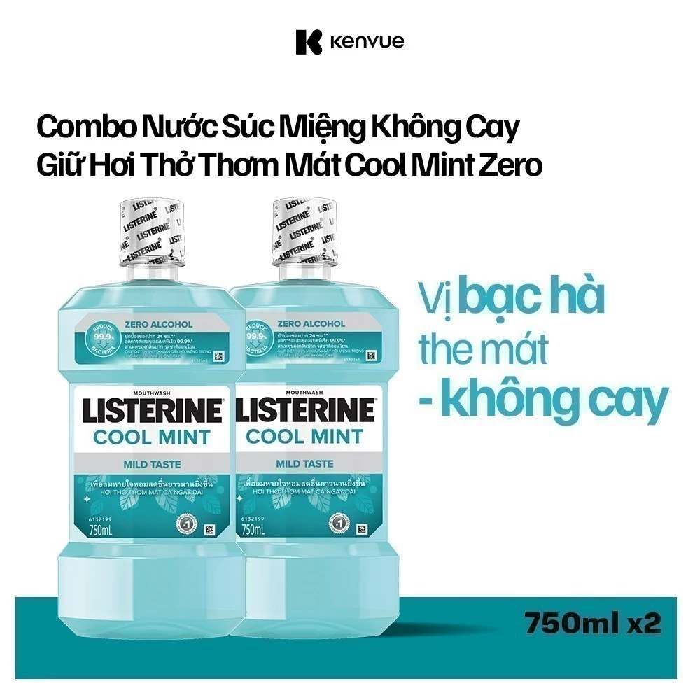 Bộ 2 Chai Nước Súc Miệng Listerine Giúp Hơi Thở Thơm Mát Cool Mint Zero Alcohol 750mlx2 540021939