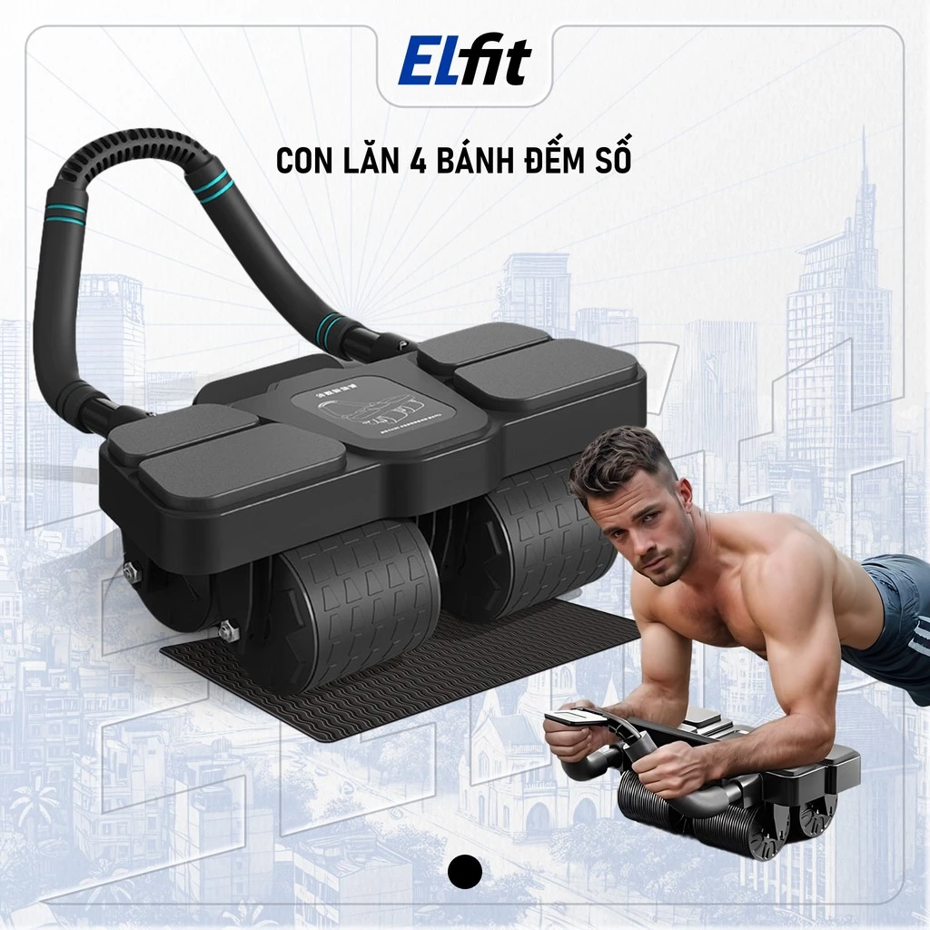Con Lăn 4 Bánh Trợ Lực Thế Hệ Mới Tập Bụng - Khuỷu Tay - Plank Tại Nhà - ConLanTroLuc