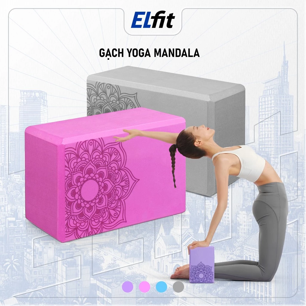 Gạch Tập Yoga, Pilates 180g EVA, Cục Block Yoga In Hoa Mandala - GachYoga-HoaVan