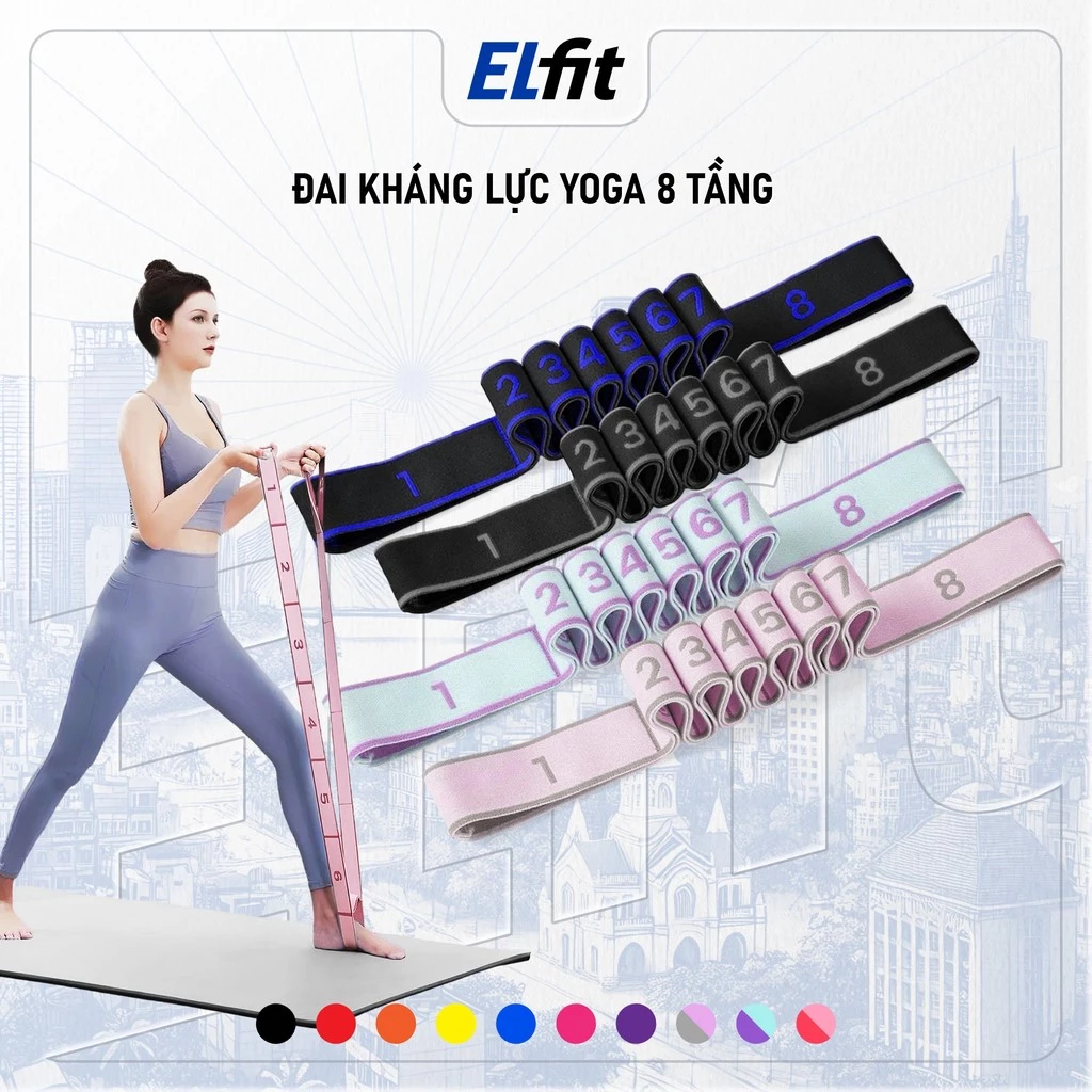 Dây Đai Kháng Lực Chia Tầng Hỗ Trợ Tập Yoga Uốn Dẻo, Tập Múa - DayYoga-8Tang