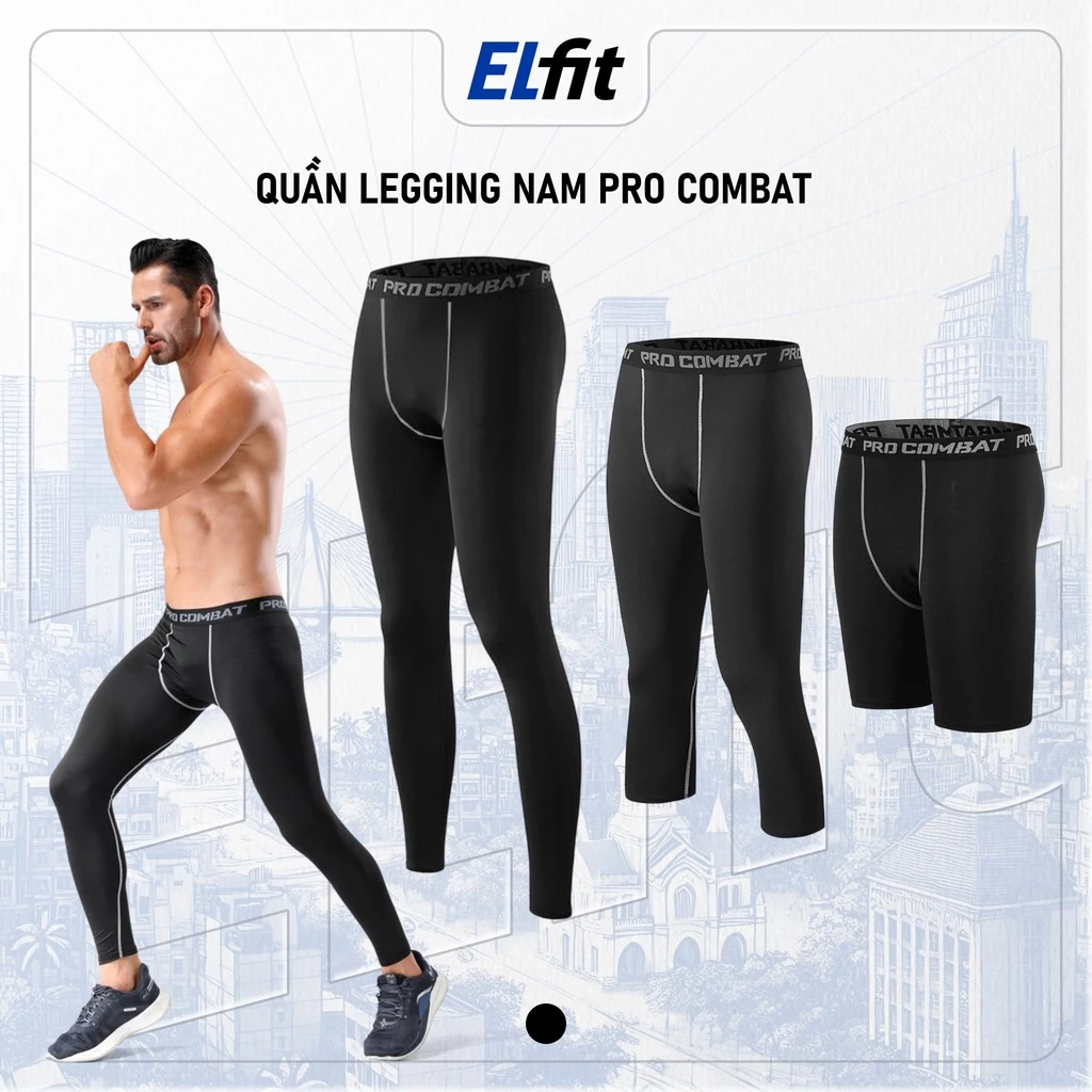 Quần Legging Giữ Nhiệt Nam Combat Pro Tập Gym Thể Thao Dáng Dài Màu Đen Co Giãn 4 Chiều - QuanLegging