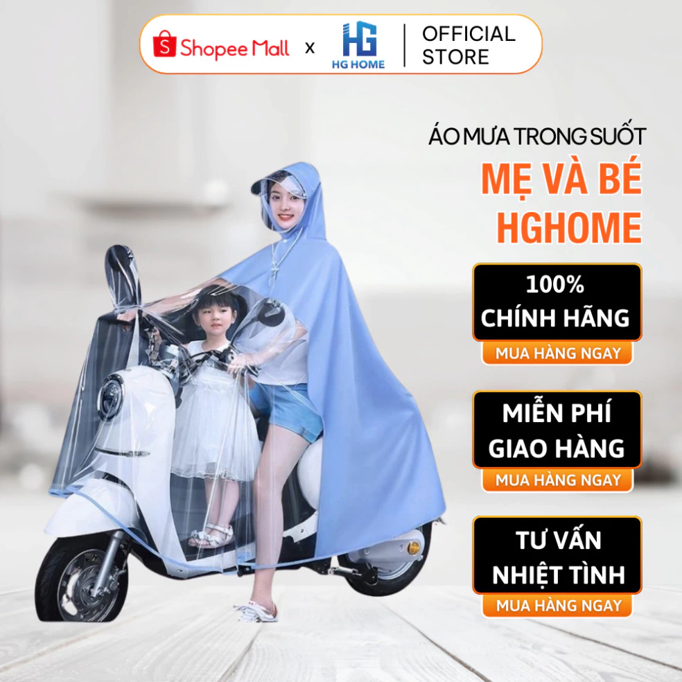 Áo Mưa Trong Suốt Mẹ Và Bé HGHOME Bảo Vệ Toàn Diện Phong Cách Mới Chống Trượt An Toàn Cho Mẹ Và Bé