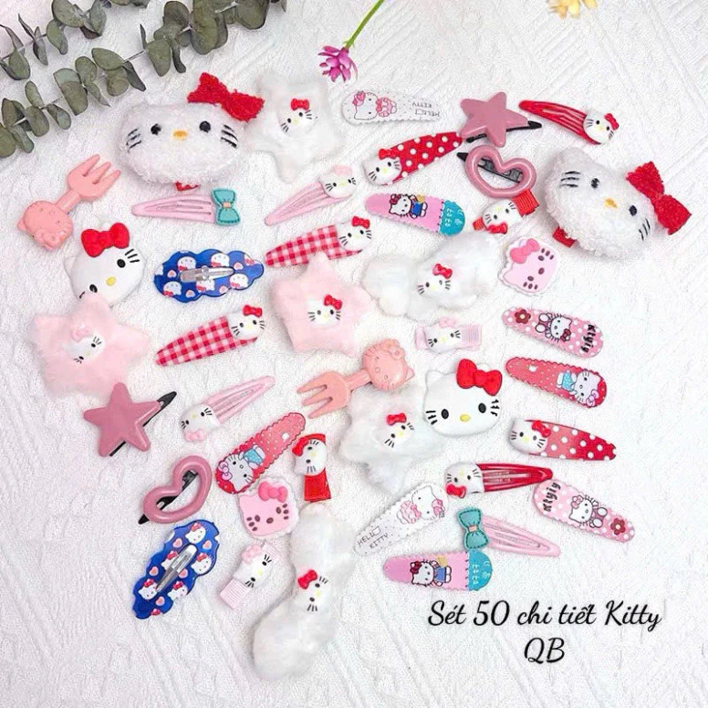 Set 50 Kẹp Tóc Mèo Hellokitty cho bé gái phong cách hàn quốc - Combo,Vỉ 50 kẹp tóc kuromi,Capybara kute