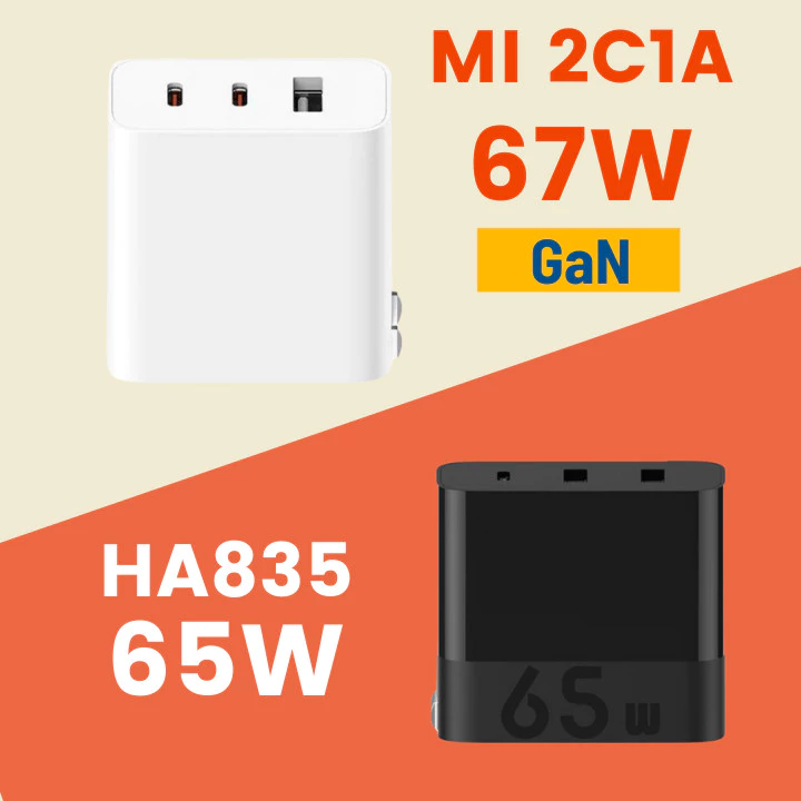 Củ sạc Xiao GaN 2C1A 67W - Cốc sạc nhanh Xiao ZMI HA835 PD 3 cổng 65w