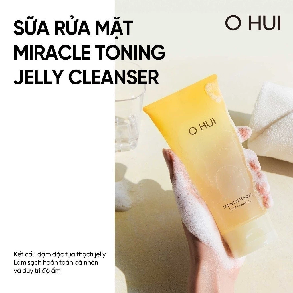 [HB Gift] Sữa rửa mặt dạng gel ẩm mịn sáng da căng bóng chứa AHA/PHA OHUI Miracle Toning Jelly Cleanser 160ml