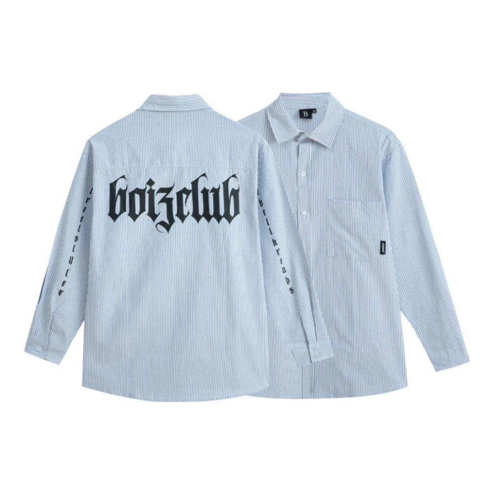 Áo Sơ Mi - Sơ Mi Kẻ Sọc Phối Họa Tiết In Chữ Boizclup From Rộng Unisex Nam Nữ Đều Mặc Được