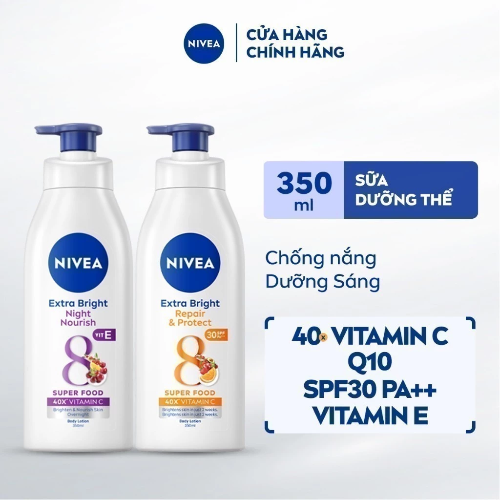 Bộ 2 Sữa Dưỡng Thể NIVEA 8 Super Foods Ngày Và Đêm Dưỡng Sáng Da | Phục Hồi | Bảo Vệ Da (350 ml) - 98412+88311