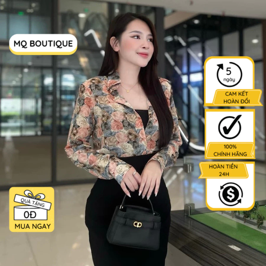 Áo lụa hoa hồng nhiều màu họa tiết sơ mi hoa dài tay cao cấp công sở thiết kế, áo sơmi họa tiết thiết kế MQ Boutique
