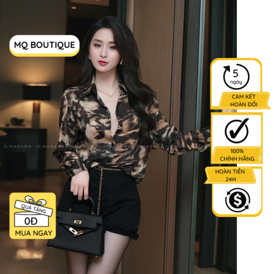Sơ mi lụa nhũ dài tay nữ công sở họa tiết trang trí cổ điển sang trọng cao cấp, áo sơmi họa tiết thiết kế MQ Boutique