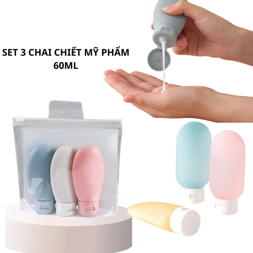Set 3 chai chiết mỹ phẩm du lịch 60ml, chai chiết mỹ phẩm du lịch tiện lợi
