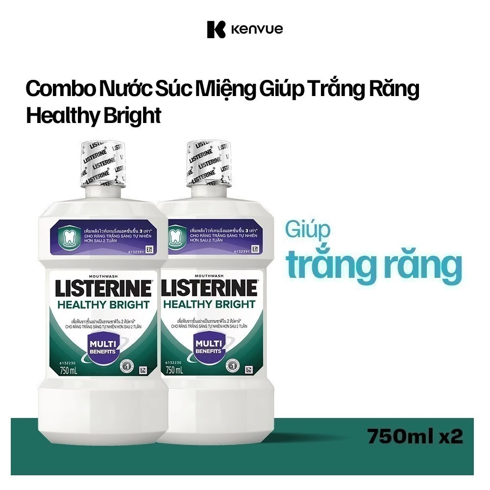 Bộ 2 Nước súc miệng làm trắng răng Listerine Healthy Bright Mouthwash 750ml/chai