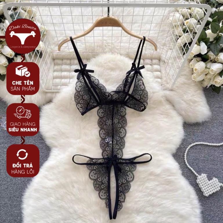 MIE JS02 [CHE TÊN SP] Bộ đồ ngủ ren 2 dây xuyên thấu sexy JS02 kiểu áo liền quần hở đáy khiêu gợi