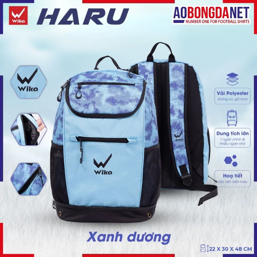Balo Thể Thao Wika Haru Chính Hãng, Balo Đựng Đồ Thiết Kế 3 Ngăn Tiện Dụng Bóng Đá Cầu Lông Bóng Chuyền