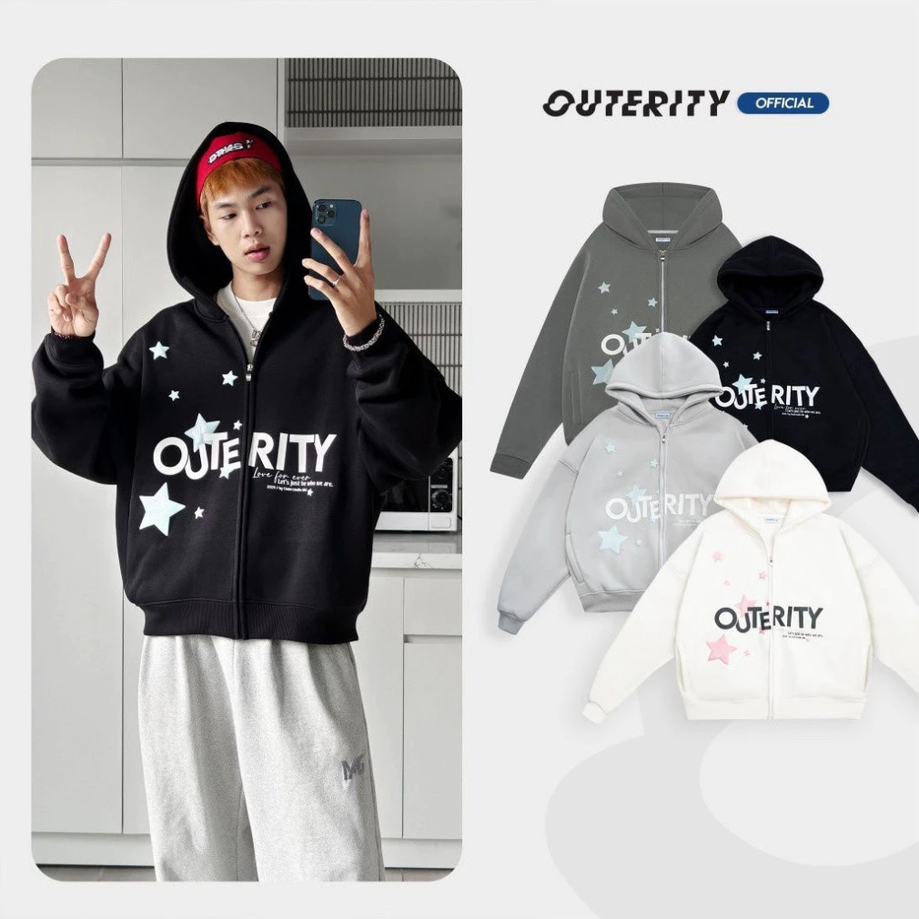 Áo Khoác Outerity Hoodie Blink Star| Mũ to dày dặn bigsize | Localbrand 2024 - áo hoodie zip nam nữ