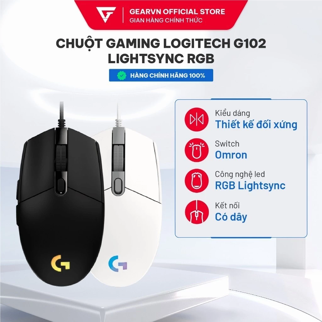 Chuột Gaming LOGITECH G102 LightSync RGB - Tuỳ Chỉnh Phần Mềm HUB G - 5 Chế Độ Thiết Lập Sẵn - Hàng Chính Hãng