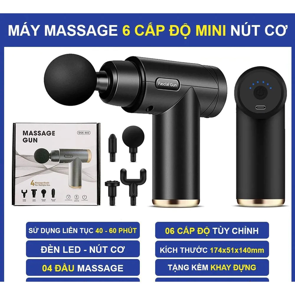 Máy massage cầm tay GUN 802 , massage cổ vai gáy 6 Cấp Độ Chuyên Sâu Đa Năng , máy đấm lưng mát xa đau nhức vai gáy