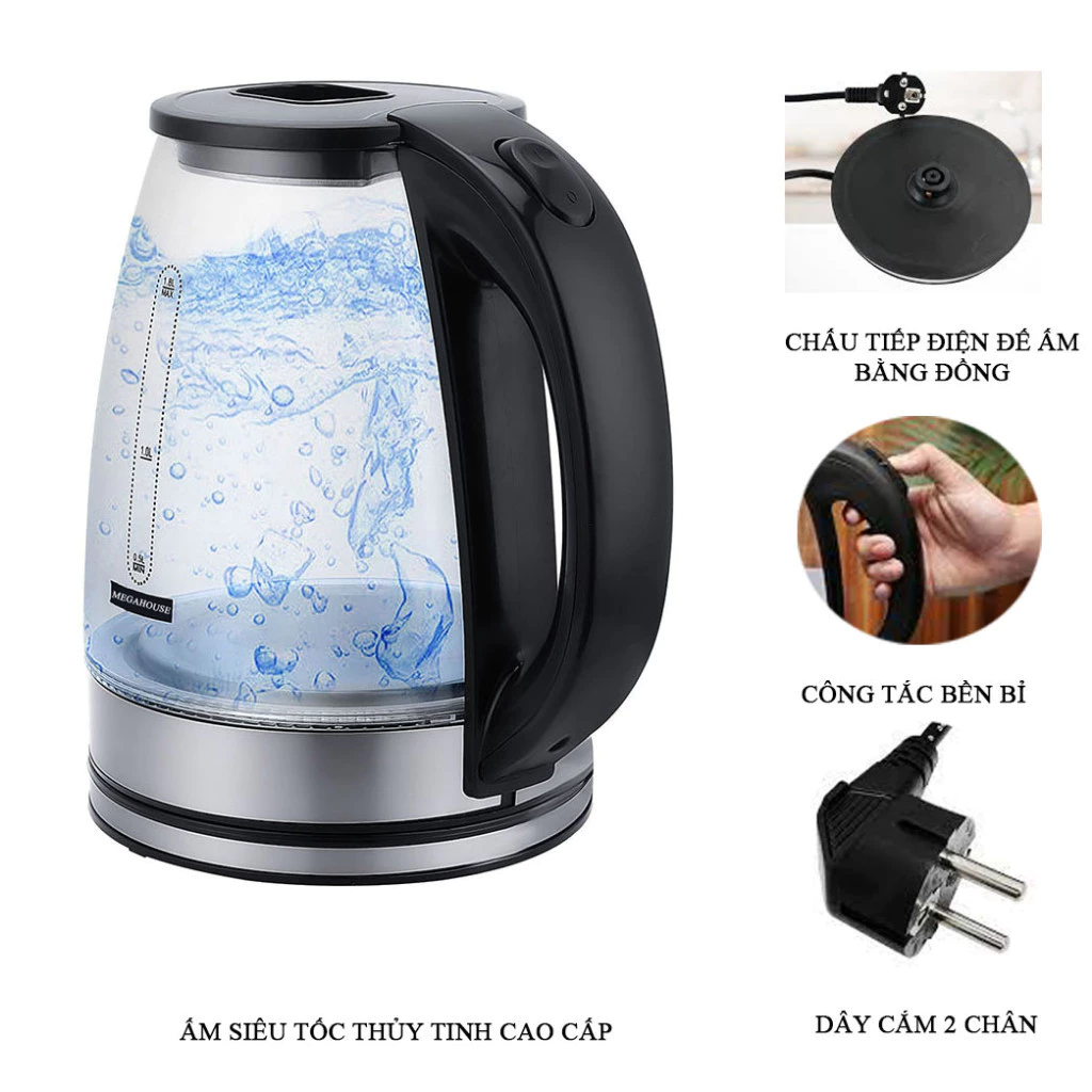 Ấm siêu tốc Meka Cuckoo 2.0 L cao cấp công suất 1300w bình siêu tốc trong suốt cường lực đèn led tự ngắt điện