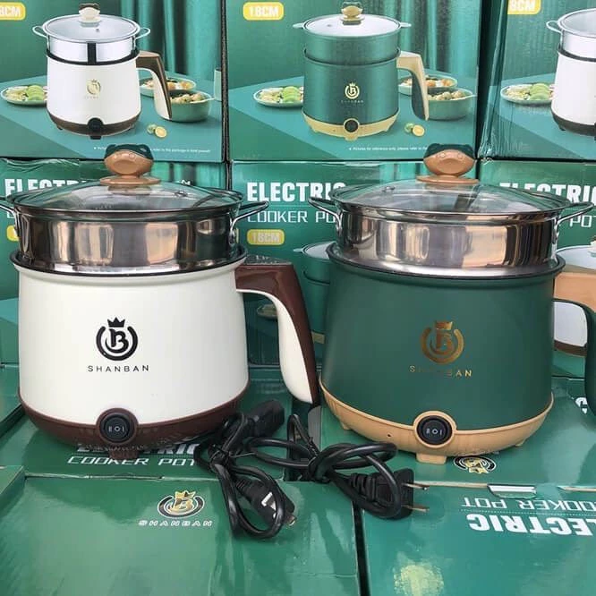 Nồi Lẩu Điện Mini, Nấu Mì 2 Tầng Kèm Giá Hấp Đa Năng Nướng, Luộc, Chiên Chống Dính Vấn Đá Tiện Lợi, Ca nấu mì mẫu mới