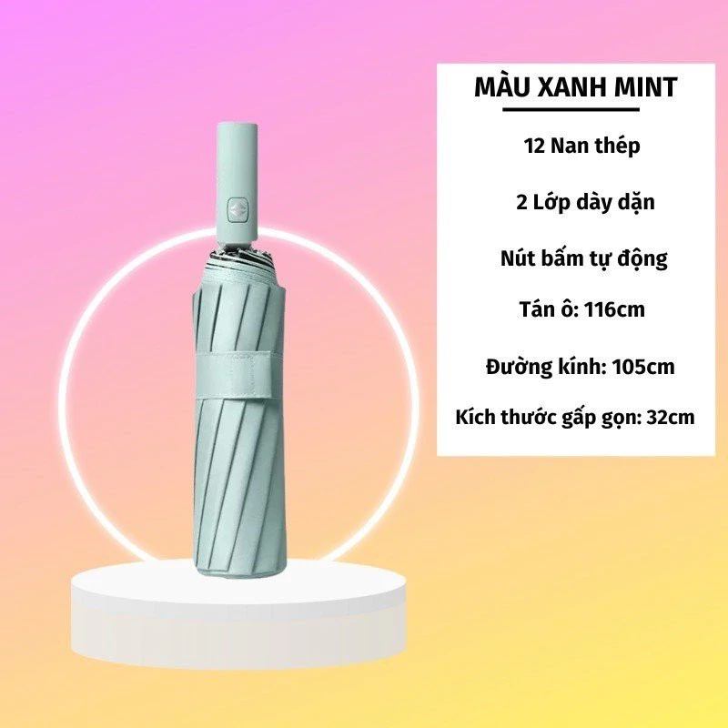 DÙ ĐI MƯA, NẮNG TỰ ĐỘNG ĐÓNG MỞ XẾP GẤP GỌN ĐA MÀU SẮC