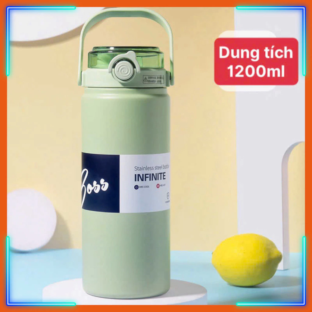 Bình giữ nhiệt inox 304 giữ nhiệt 8-12 tiếng dung tích 1200ml có quai xách, ống hút tiện lợi