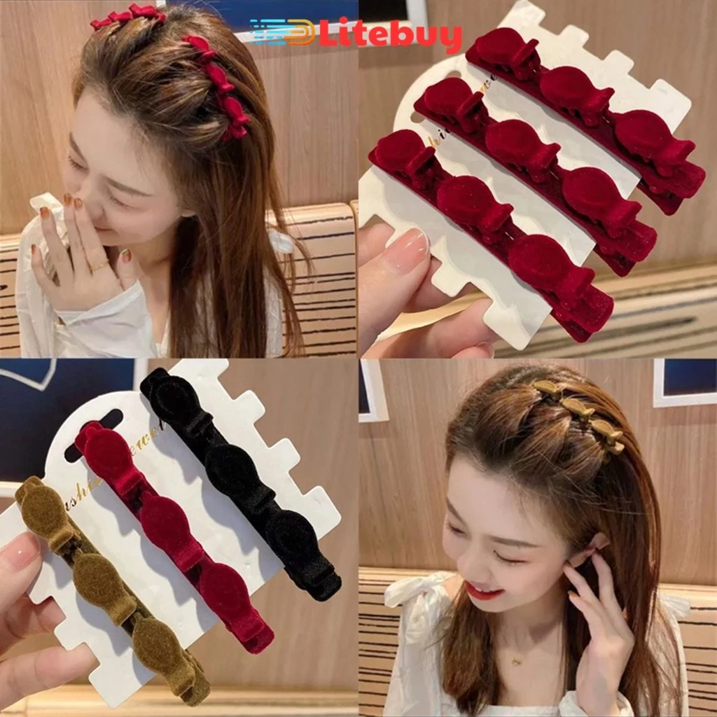 PVN60887  Kẹp tóc mái phối vải nhung độc đáo cho Thời Trang Hàn Quốc nữ