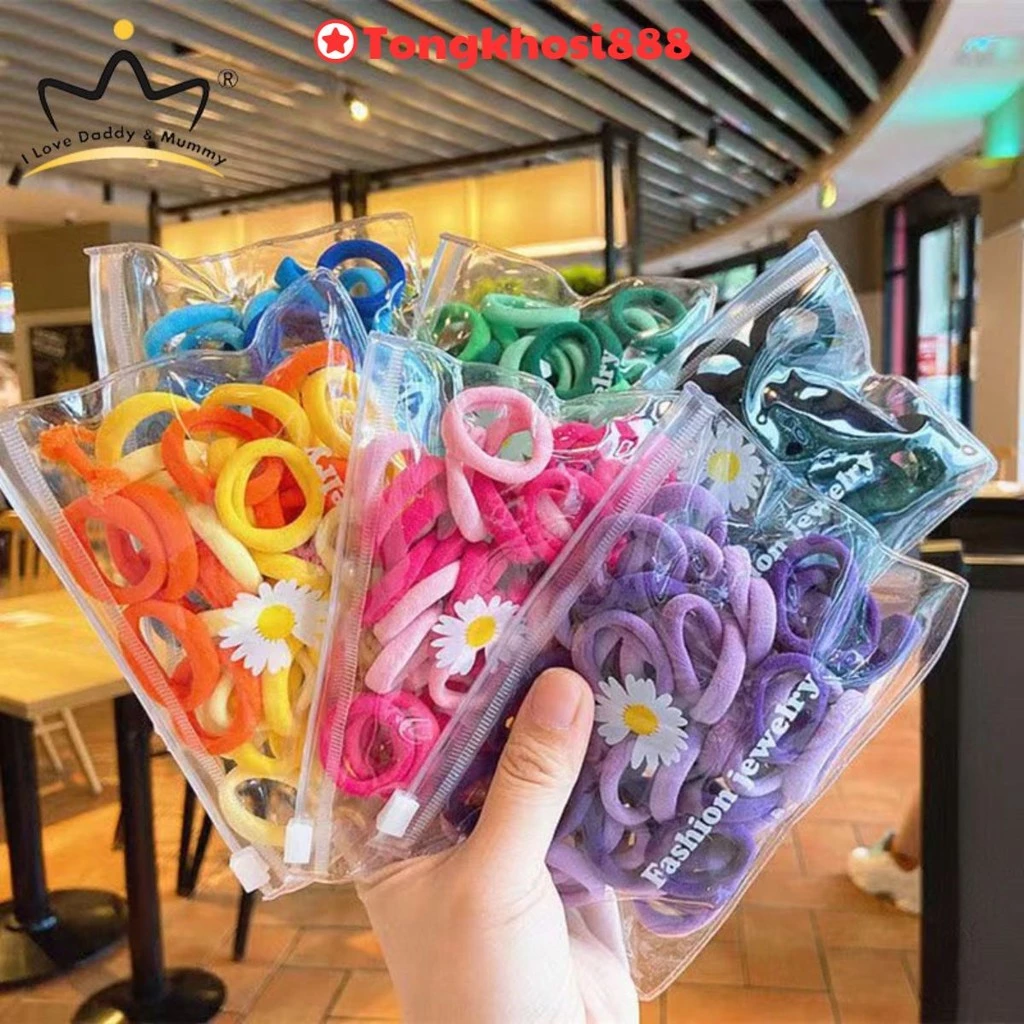 PVN62352 Set 50 Dây Chun Buộc Tóc Không Đường May Co Giãn Tốt Màu Trơn