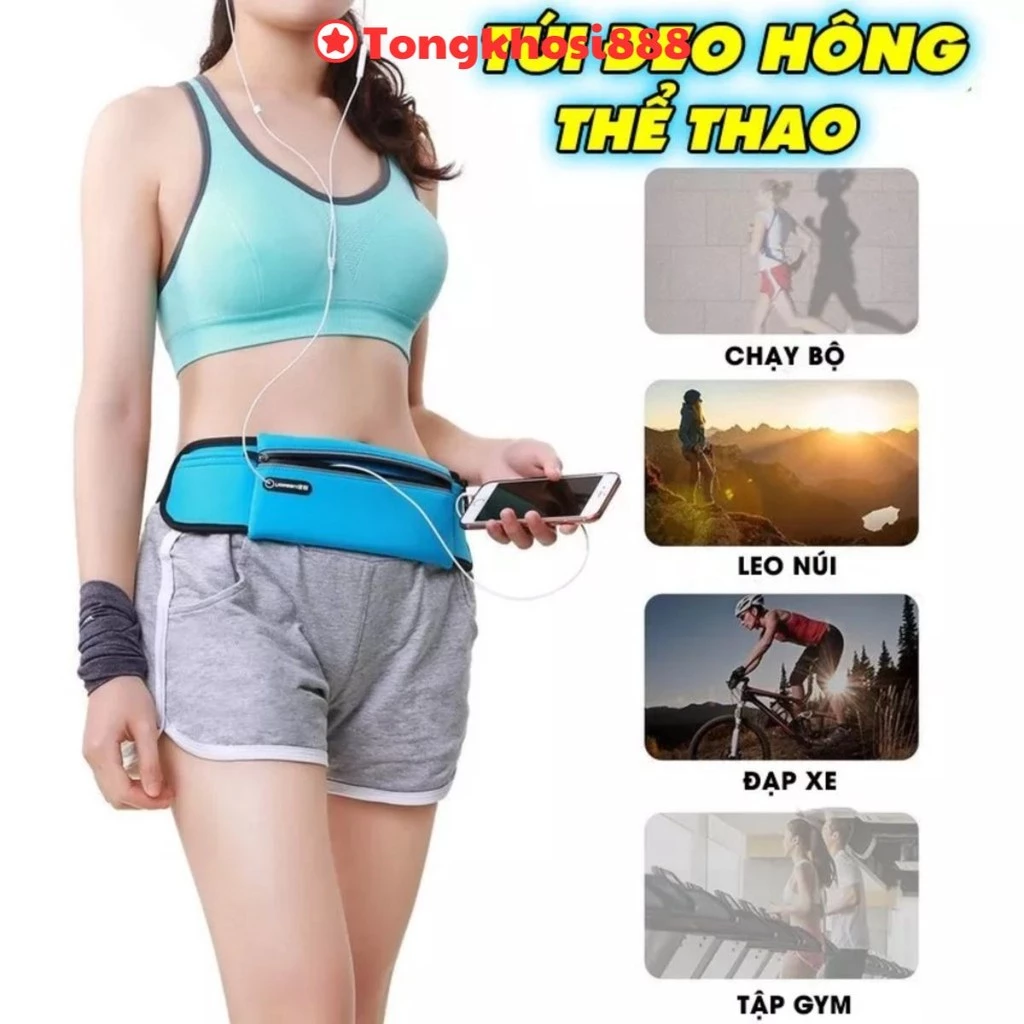 PVN59602 Túi Đeo Hông Đeo Bụng Chạy Bộ Có Lỗ Luồn Tai Nghe Và Kèm Cài Chai Nước