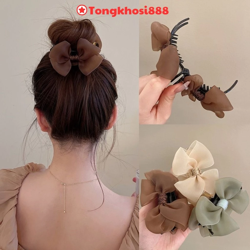 PVN62160 Kẹp Tóc Đính Nơ Phối Bóng Lông Dễ Thương Thời Trang Cho Nữ